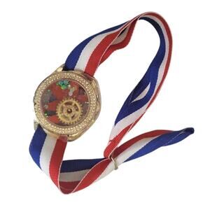 Red White Blue Upcycled Watch Part Tie Gear Bracelet